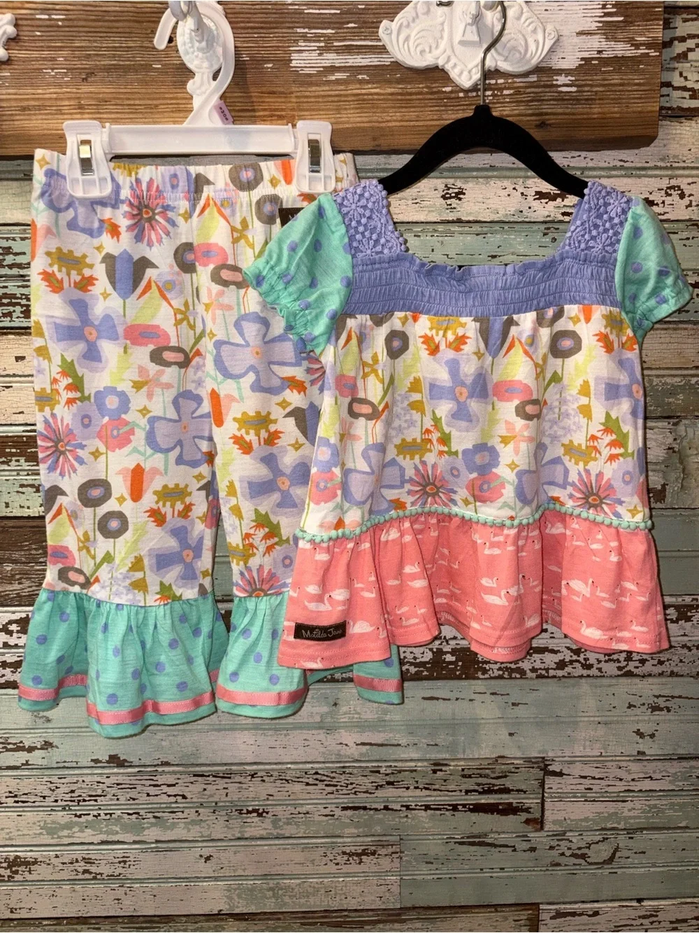 Matilda Jane Floral Patchwork Top & Pants - Purple, Mint, Coral, Gold